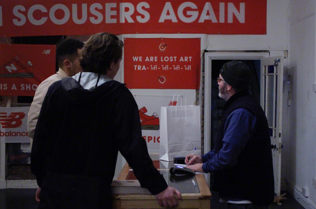 David Mackey serving customers The Useless Wooden Toys Society Speedway Skateboarding Magazine Lost Art Interview